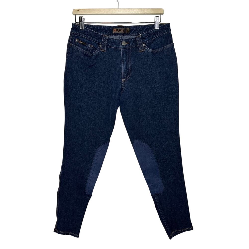 Ariat Halo Denim Knee Patch Riding Breeches Blue Equestrian Women's Sz 30L